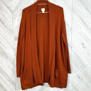 Chicos Cardigan Sweater Womens Size 3 US Large Knit Open Front Burnt Orange